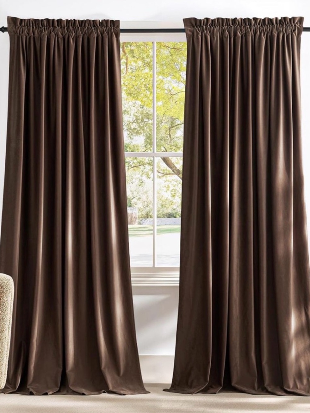 NICETOWN Brown Velvet Curtains Length for Bedroom 2 Panels, 52 × 84